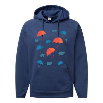 Rainy Day Umbrellas And Rain Clouds Cute Gift Performance Fleece Hoodie