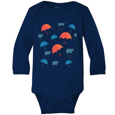 Rainy Day Umbrellas And Rain Clouds Cute Gift Baby Long Sleeve Bodysuit