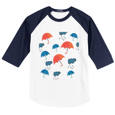 Rainy Day Umbrellas And Rain Clouds Cute Gift Baseball Sleeve Shirt