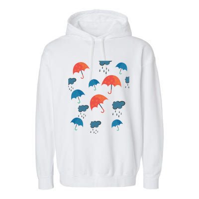 Rainy Day Umbrellas And Rain Clouds Cute Gift Garment-Dyed Fleece Hoodie