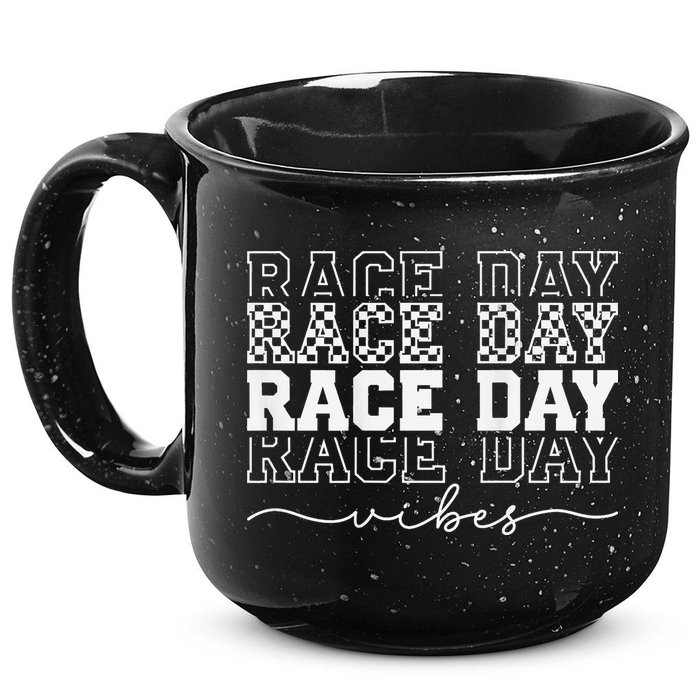 Race Day Vibes Checkered Coquette Bow Car Racing Race Day 15oz Campfire Ceramic Mug