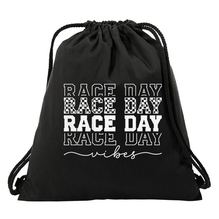 Race Day Vibes Checkered Coquette Bow Car Racing Race Day Drawstring Bag