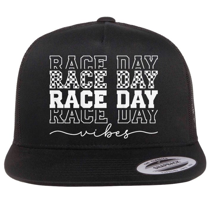Race Day Vibes Checkered Coquette Bow Car Racing Race Day Flat Bill Trucker Hat