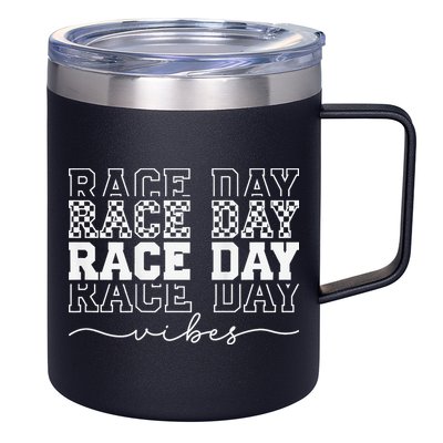 Race Day Vibes Checkered Coquette Bow Car Racing Race Day 12oz Stainless Steel Coffee Mug