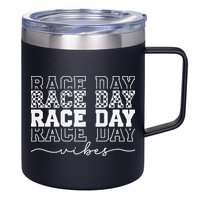 Race Day Vibes Checkered Coquette Bow Car Racing Race Day 12oz Stainless Steel Coffee Mug