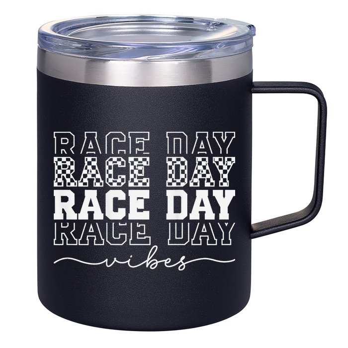 Race Day Vibes Checkered Coquette Bow Car Racing Race Day 12oz Stainless Steel Coffee Mug