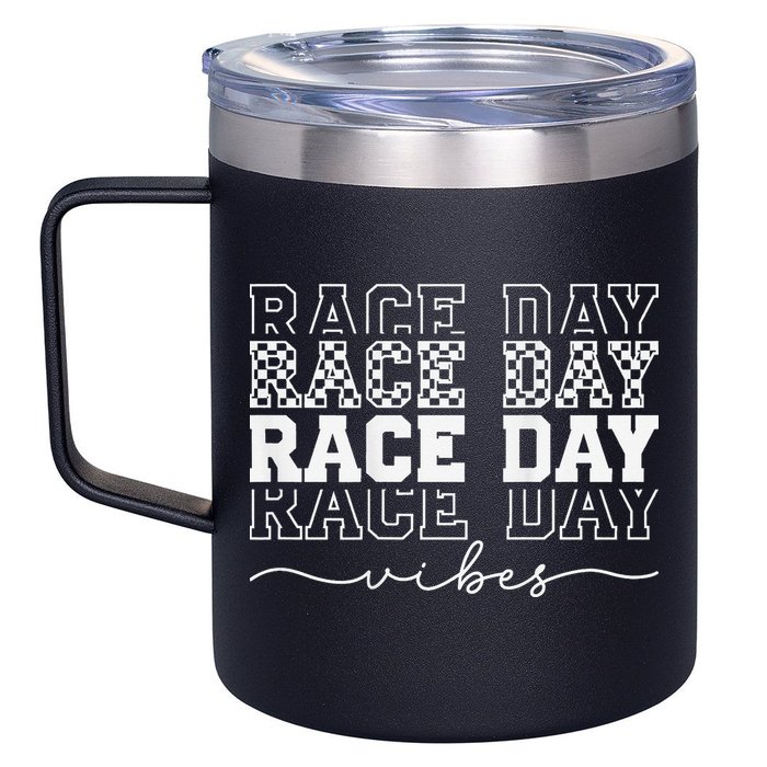 Race Day Vibes Checkered Coquette Bow Car Racing Race Day 12oz Stainless Steel Coffee Mug