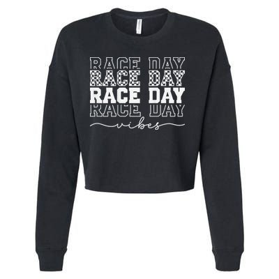 Race Day Vibes Checkered Coquette Bow Car Racing Race Day Cropped Pullover Crew