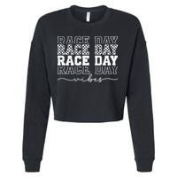 Race Day Vibes Checkered Coquette Bow Car Racing Race Day Cropped Pullover Crew