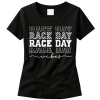 Race Day Vibes Checkered Coquette Bow Car Racing Race Day Womens T-Shirt