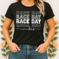 Race Day Vibes Checkered Coquette Bow Car Racing Race Day Womens T-Shirt