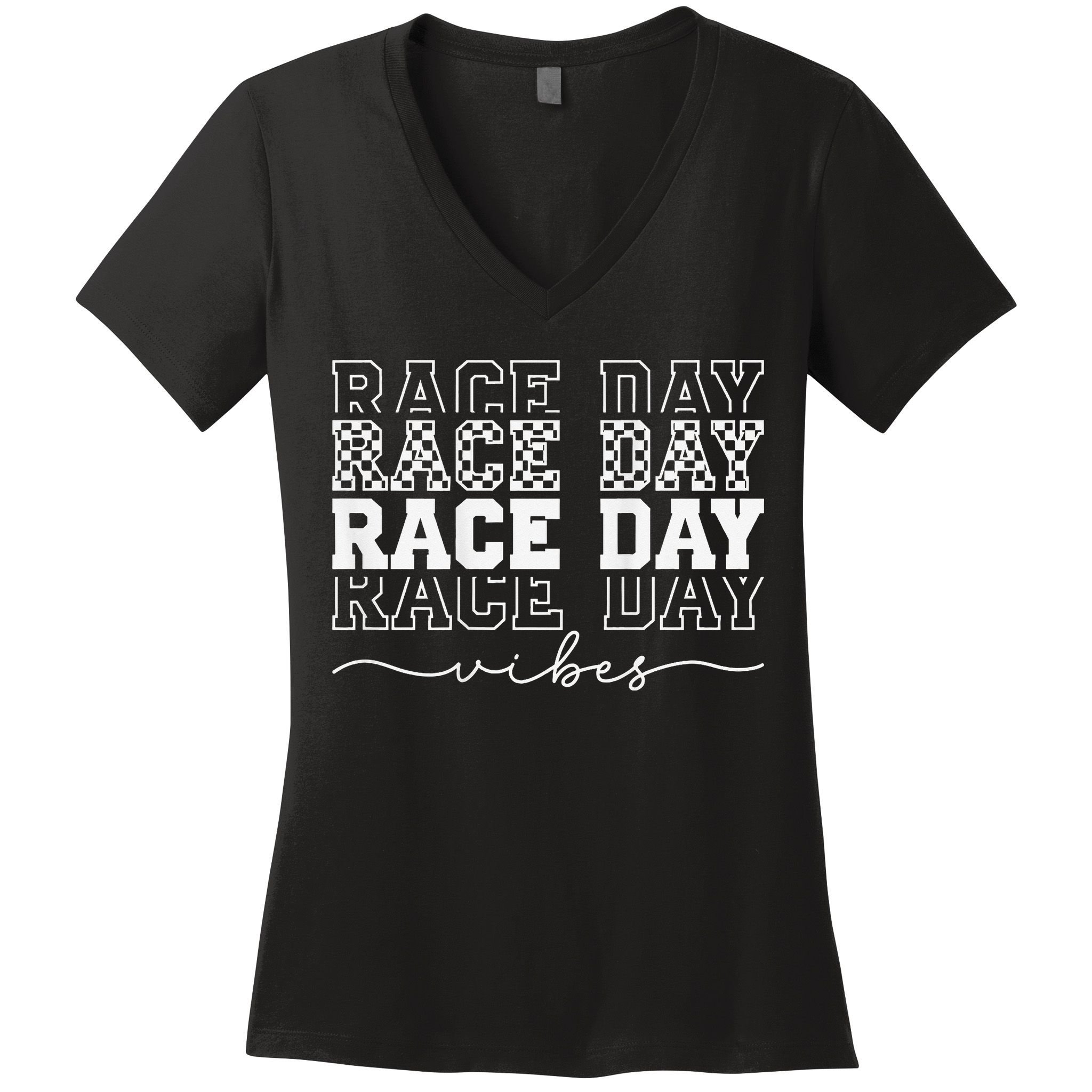 Race Day Vibes Checkered Coquette Bow Car Racing Race Day Women's V-Neck T-Shirt