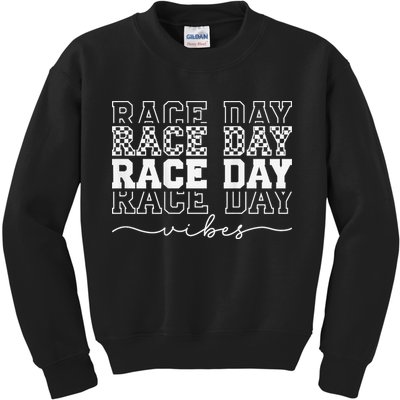 Race Day Vibes Checkered Coquette Bow Car Racing Race Day Kids Sweatshirt