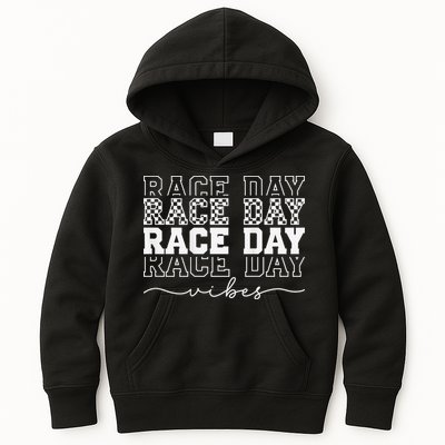 Race Day Vibes Checkered Coquette Bow Car Racing Race Day Kids Hoodie