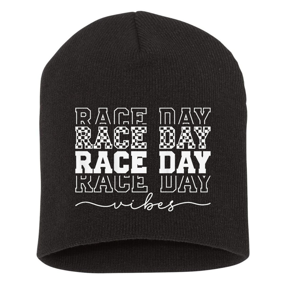 Race Day Vibes Checkered Coquette Bow Car Racing Race Day Short Acrylic Beanie