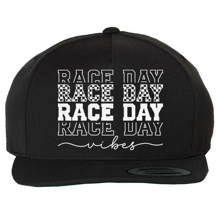 Race Day Vibes Checkered Coquette Bow Car Racing Race Day Wool Snapback Cap