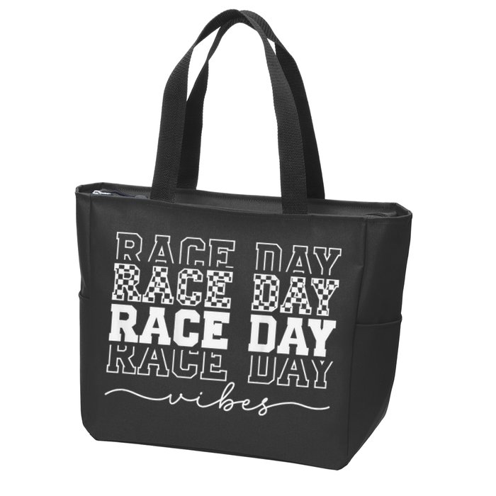 Race Day Vibes Checkered Coquette Bow Car Racing Race Day Zip Tote Bag