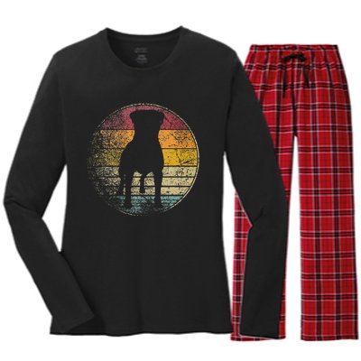 Rottweiler Dog Vintage Distressed Retro Style Silhouette Women's Long Sleeve Flannel Pajama Set 