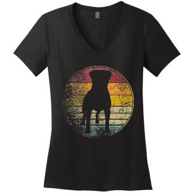 Rottweiler Dog Vintage Distressed Retro Style Silhouette Women's V-Neck T-Shirt