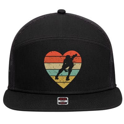 Roller Derby Vintage Design Retro Skater Player Heart Sport Gift 7 Panel Mesh Trucker Snapback Hat