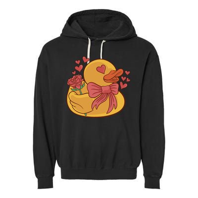 Rubber Duck Valentines Day Rose Cute Garment-Dyed Fleece Hoodie