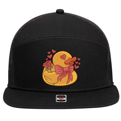 Rubber Duck Valentines Day Rose Cute 7 Panel Mesh Trucker Snapback Hat