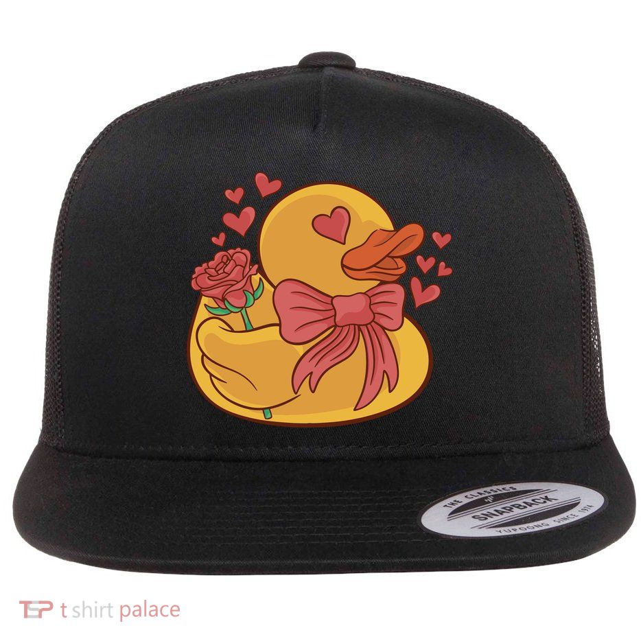 Rubber Duck Valentines Day Rose Cute Flatbill Hat