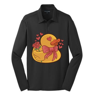 Rubber Duck Valentines Day Rose Cute Silk Touch Performance Long Sleeve Polo