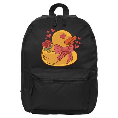 Rubber Duck Valentines Day Rose Cute 16 in Basic Backpack