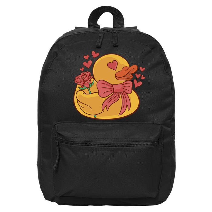Rubber Duck Valentines Day Rose Cute 16 in Basic Backpack