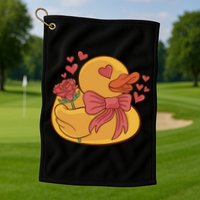 Rubber Duck Valentines Day Rose Cute Golf Towel