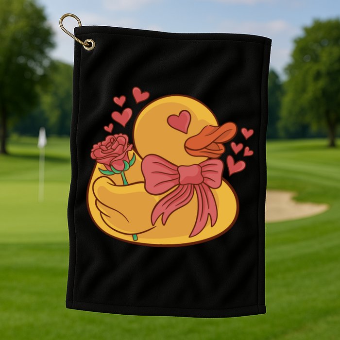 Rubber Duck Valentines Day Rose Cute Golf Towel