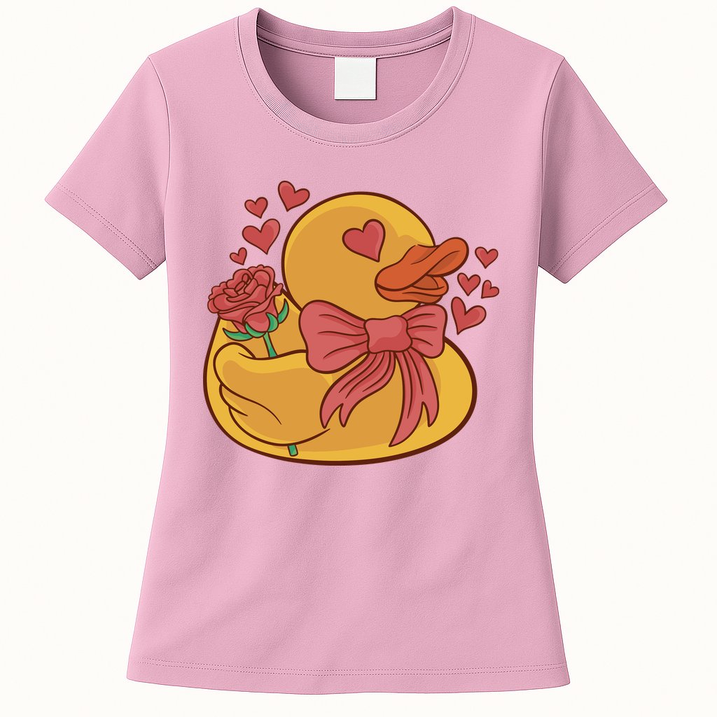 Rubber Duck Valentines Day Rose Cute Womens T-Shirt