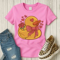 Rubber Duck Valentines Day Rose Cute Womens T-Shirt
