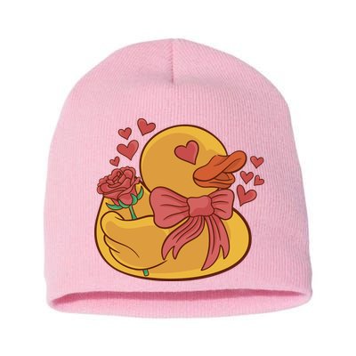 Rubber Duck Valentines Day Rose Cute Short Acrylic Beanie
