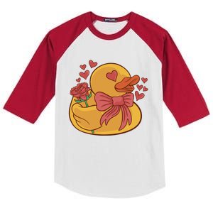 Rubber Duck Valentines Day Rose Cute Kids Colorblock Raglan Jersey