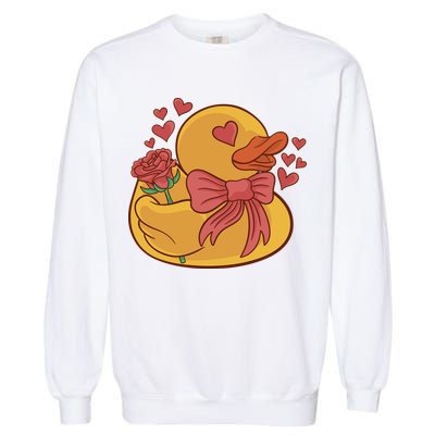 Rubber Duck Valentines Day Rose Cute Garment-Dyed Sweatshirt