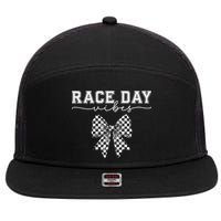 Race Day Vibes Checkered Coquette Bow Car Racing Race Day 7 Panel Mesh Trucker Snapback Hat