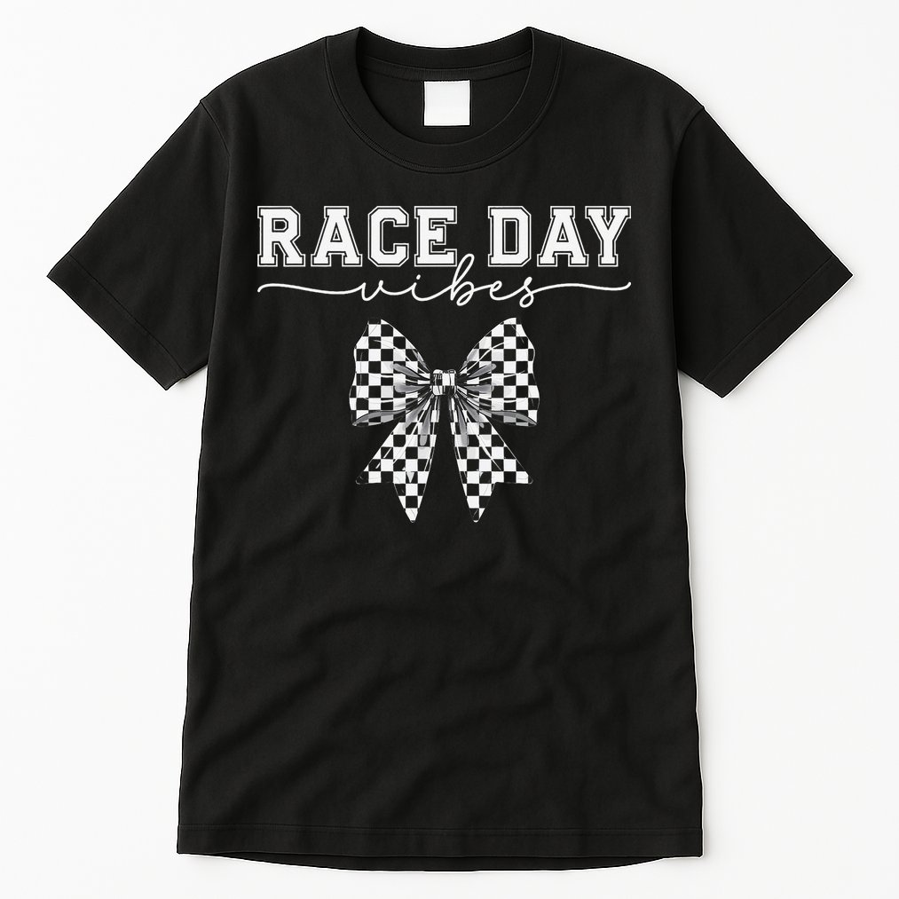 Race Day Vibes Checkered Coquette Bow Car Racing Race Day Tall T-Shirt