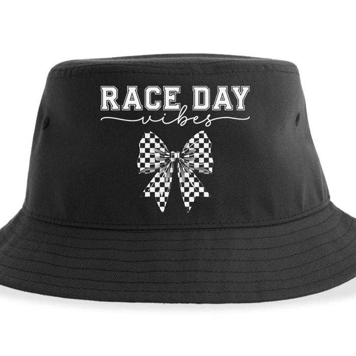 Race Day Vibes Checkered Coquette Bow Car Racing Race Day Sustainable Bucket Hat