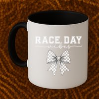 Race Day Vibes Checkered Coquette Bow Car Racing Race Day Mug