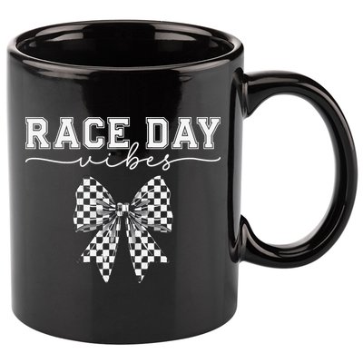 Race Day Vibes Checkered Coquette Bow Car Racing Race Day 11oz C Handle Ceramic Mug