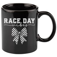 Race Day Vibes Checkered Coquette Bow Car Racing Race Day 11oz C Handle Ceramic Mug