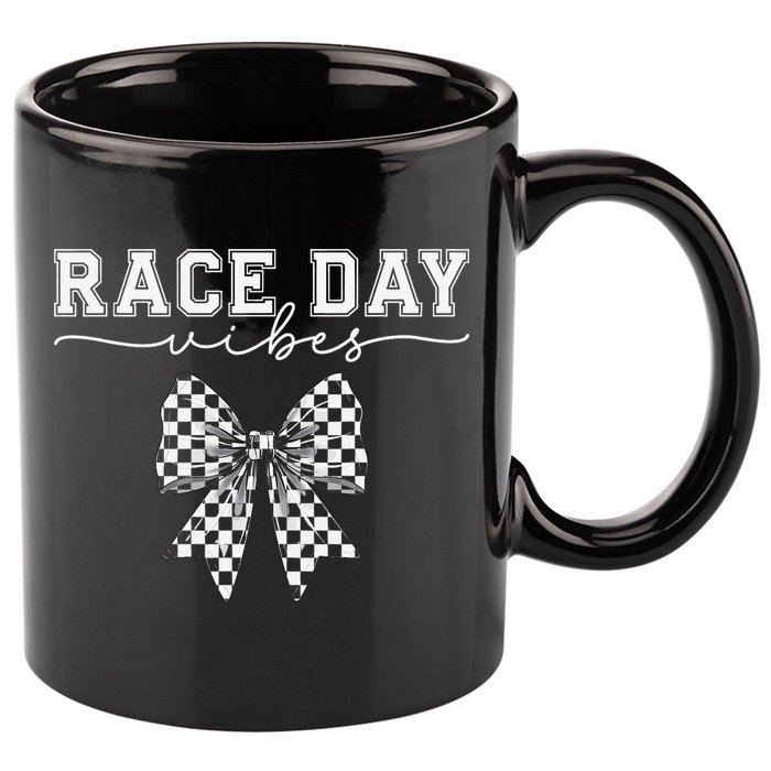 Race Day Vibes Checkered Coquette Bow Car Racing Race Day 11oz C Handle Ceramic Mug