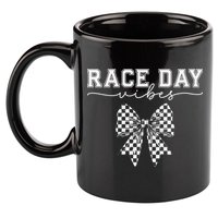Race Day Vibes Checkered Coquette Bow Car Racing Race Day 11oz C Handle Ceramic Mug