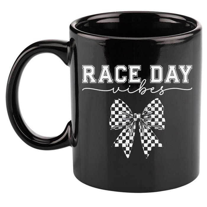 Race Day Vibes Checkered Coquette Bow Car Racing Race Day 11oz C Handle Ceramic Mug