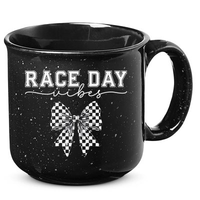 Race Day Vibes Checkered Coquette Bow Car Racing Race Day 15oz Campfire Ceramic Mug