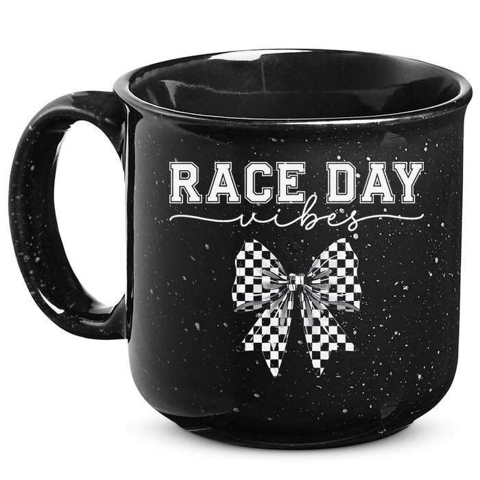 Race Day Vibes Checkered Coquette Bow Car Racing Race Day 15oz Campfire Ceramic Mug