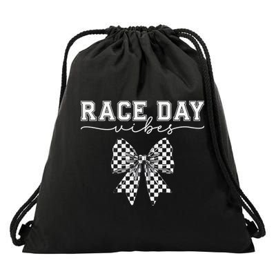 Race Day Vibes Checkered Coquette Bow Car Racing Race Day Drawstring Bag