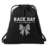 Race Day Vibes Checkered Coquette Bow Car Racing Race Day Drawstring Bag